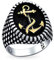 Men'S Big Oval Signet Nautische Seil Boot Anker Ring Für Männer Checker Board Zwei Ton Schwarz Gold-Ton Patina .925 Sterling Silber Hergestellt In Turkey