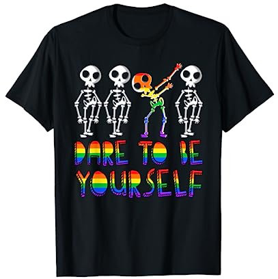 Dare To Be Yourself LGBT Pride Regenbogen-Skelett Lesben Schwul T-Shirt