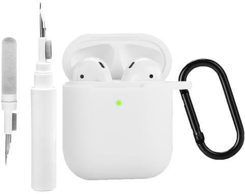 Teyomi Hülle kompatibel mit AirPods 2 mit Karabinerhaken, Schutzhülle kompatibel mit Apple Airpods 2 mit Reinigungsset, Silikonhülle kompatibel mit Airpods 1 2 Case (Weiß)