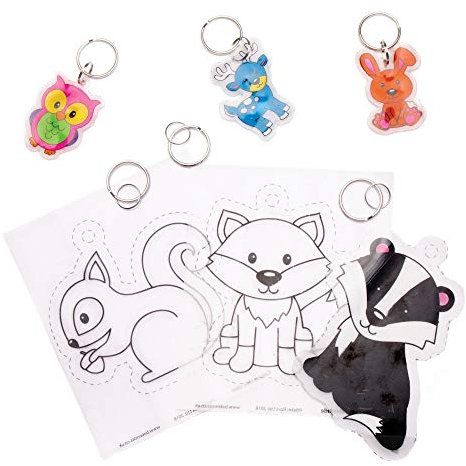 Baker Ross AW870 Waldtier-Super-Schrumpf-Schlüsselanhänger, Kunst Basteln für Kinder, verschiedene Motive, Packung mit 8 Stück