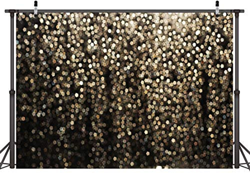 LYWYGG 8x6FT Gold und Schwarz Bokeh Spots Fotografie Hintergrund Abstrakter Hintergrund für Selfie Geburtstagsfeier Bilder Vintage Astract Glitter Dot Studio Requisiten Fotografie CP-215-0806