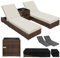 TecTake® Set 2 Tumbonas de Ratán y Aluminio + Mesa Jardín, Tumbonas Piscina Respaldo Regulable, Tumbonas Playa Resistente a Rayos UV, Fácil Limpieza, Fundas Intercambiables, Funda Protectora - marrón