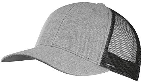 noTrash2003 Baseball Cap Trucker Cap Front und Schirm Heather Grey mit Mesh-Einsatz in Grau-Navy Unisex Basecaps in Einheitsgrösse Sport und Freizeit für Damen Herren AZO frei (Schwarz)