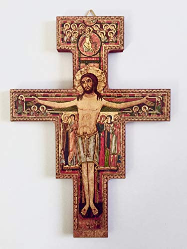 Desiderata Gallery Wandkreuz San Damiano, St. Francis von Assisi Tau Kruzifix, 14,6 cm hoch, inklusive Gebetskarte