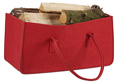 1x Borsa Portalegna per Camino in Feltro Cesto Portatile Portariviste Pieghevole HxLxP: 25x25x50 cm, Rosso