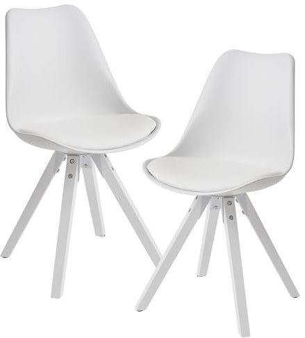 Finebuy 2er Set Retro Esszimmerstuhl mit weißen Beinen, Polsterstuhl Skandinavisch Rückenlehne, Küchenstuhl Kunstleder gepolstert