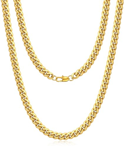 Jewlime Gold Herren Halskette, Klassische Miami Herren Kubanische Kette Halskette Schmuck Geschenk für Damen Männer Jungen, Hip-Hop & Cool Stil Kette Halskette, 18 Karat vergoldet, 4mm Breite, 22 Zoll