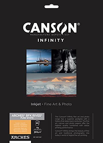 CANSON Infinity Arches BFK Pure White Smooth 310gsm A4 Sheets, Digital Fine Art Reproduction, 10 Sheets, Ideal for Professional Photographers