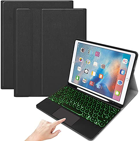 QYiD Custodia Tastiera con Touchpad per iPad PRO 12.9 2017/2015, Tastiera Bluetooth Retroilluminata, Rimovibile, Trackpad, Layout QWERTY Cover per iPad PRO 12.9 1a & 2a Generazione, Nero