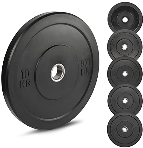 Bravich Rubber Black Bumper Weight Disc Plates- Set Of 2. Shock Absorbing Weights With 2 Inch Iron Core, For Olympic Bar Weightlifting. Gym Equipment For Home & Commerical Workout. Pair Of 10KG (20KG)