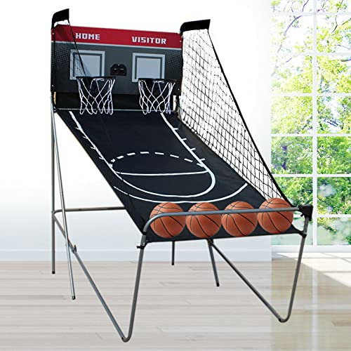 Fetcoi Basketball-Schießmaschine, Basketballständer inkl. 4 Basketbälle und Pumpe, Basketballkorb klappbar, Basketballständer mit Punktezähler, 8 Spieleinstellungen