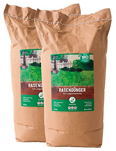 Plantura Bio-Rasendünger in Papierverpackung, 3 Monate Langzeitwirkung, 21 kg für 500 m²