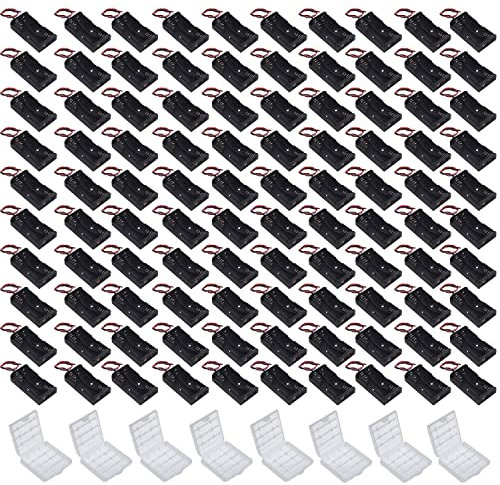 GTIWUNG 100PCS AA Support de Batterie, AA Battery Holder Box Case, Support Pile AA 3V, Batterie Holder 2 x 1,5V, Noir, 8PCS Batterie Stockage Boite Coffre Support Transparent