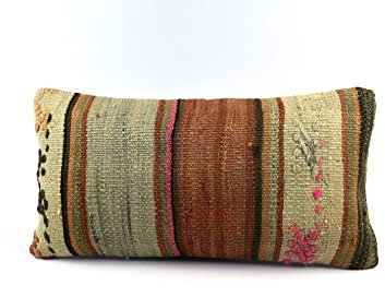 Kelim Kissenbezug 25x50 cm Handgefertigt Oushak Kilim Kissen Orientalische Kopfkissen Viereckig Dekorative Bohemian Kissenhülle Dekokissen Sofakissen Zierkissen code 4850