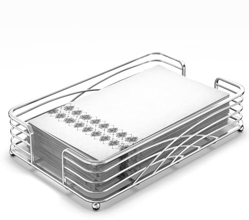 LEVIMETREE Silver Guest Towel Holder Tray for Bathroom – Countertop Napkin Organizer for Disposable Paper Towels, Elegant Hand Towel Rack for Powder Room, Modern Guest Bathroom Accessories