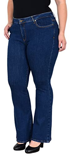 ESRA Jeans Damen Bootcut Jeanshose Flared High Waist Schlaghose Hose Stretch Schlagjeans bis Übergröße Plussize FB1, Dunkelblau J155