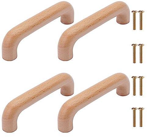 NAKUPENDA Tirador Madera 4Pcs Tiradores Madera de Muebles Tiradores para Cajones Armarios Cocina Madera para Muebles para Armarios, Longitud Total 111mm(Redonda)