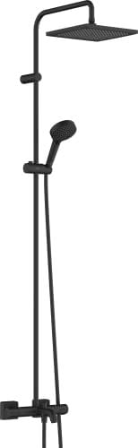 hansgrohe Wannen-Duschsystem Vernis Shape, Brausekopfgröße 240 x 240 mm, Duschset mit Wannenthermostat, Duschkopf, Schlauch, Brausestange, Regendusche mit 1 Strahlart, verstellbar, Mattschwarz
