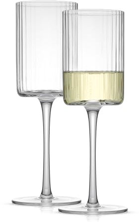 JoyJolt Fluted Stemmed Wine Glasses Set of 2 - 11.5oz Vintage Style Drinking Glasses for White Wine or Cocktails