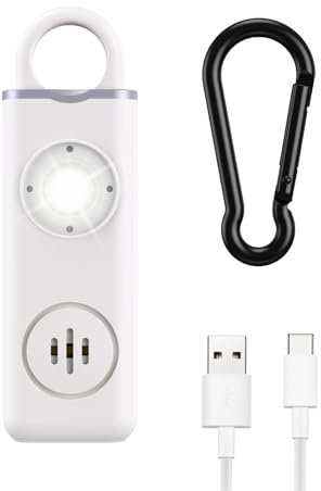 ORIA Persönlicher Alarm, Wiederaufladbarer Persönlicher Alarm, 130dB Persönlicher Sicherheitsalarm, Sicherheit Schlüsselanhänger, Notfallalarm für Frauen Senioren Kinder - Weiß