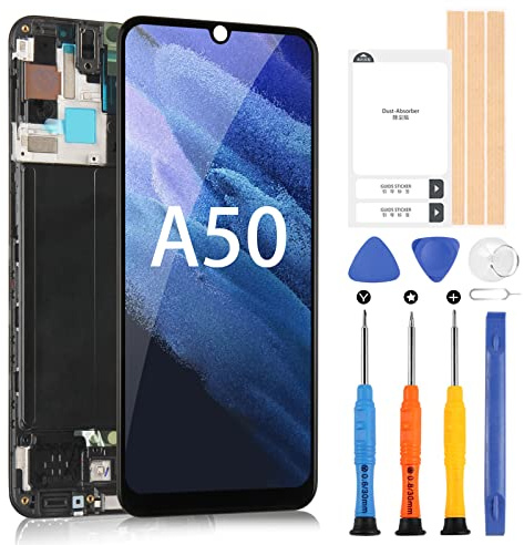 Bildschirm für Samsung Galaxy A50 LCD OLED, A505 SM-A505FN/DS A505F/DS3 LCD Display Touch Digitizer Glas Montage mit Werkzeugen (Schwarz mit Rahmen), nicht für A50S