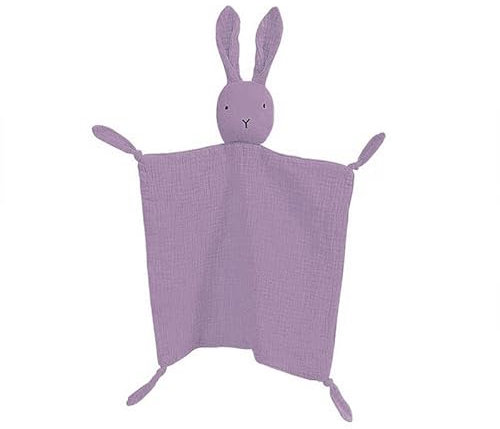 Schmusetuch, Kuscheltuch mit Hase-Köpfchen,Doppellagiger Tüll aus 100% Bio-Baumwolle,Baby Geschenk zur Geburt Junge & Mädchen (lila)