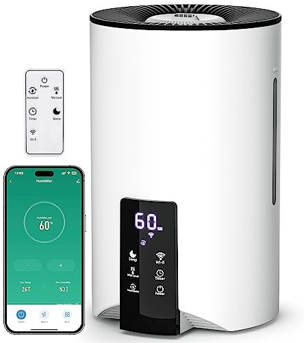 Humidifiers for Bedroom Large Room Home, 4L Cool Mist Humidifier for Smart App & Voice Control, Fill Essential Oil Diffuser for Baby and Plants, Quiet Ultrasonic Humidifier with 360° Nozzles, White.