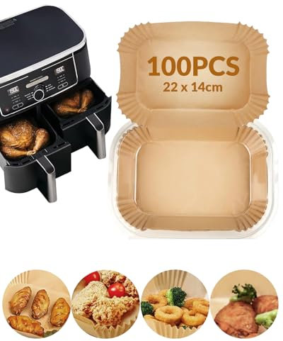 100Stück Backpapier für Ninja Heißluftfritteuse DualZone AF300EU/AF400EU/AF400EUCP, 22x14cm Rechteckig Air Fryer Paper Liners Zubehör kompatibel mit Ninja Double Stack XL 9.5L SL400EU/SL400EUCP