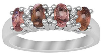 Bague d'éternité en argent sterling 925 avec tourmaline rose naturelle (52)