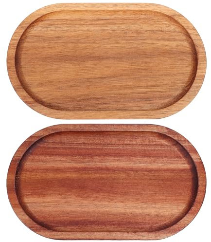 Cabilock 2 bandejas ovaladas de madera de acacia, platos de madera de acacia, aperitivos, sushi, aperitivos, charcutería, queso, pan, postre, platos para cafetería, hogar, té bajo