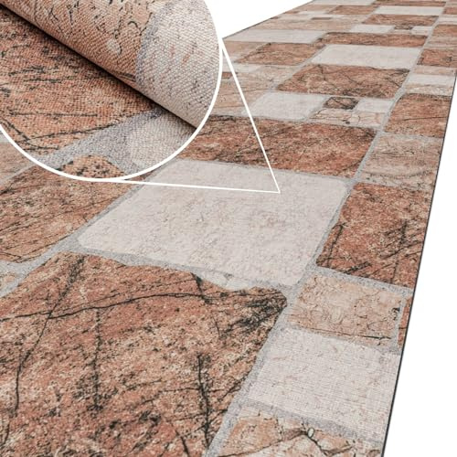 ANRO Küchenläufer Teppich Läufer Küchenteppich Flur Läufer Küche awaschbar pflegeleicht Granit 350x65cm