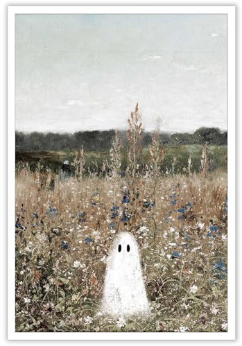 Htdsks Retro Wildblumenfeldlandschaft Leinwand Wandkunst Niedlicher Geist auf einer Blumenwiese Poster Bauernhaus Rustikaler Stil Druck Gemälde Französisch Land Kinderzimmer Schlafzimmer Dekor 40,6 x