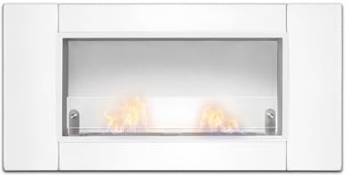 Augusto - Chimenea de bioetanol empotrada con 2 quemadores de 1,5 L. Chimenea de bioetanol de acero inoxidable y vidrio templado. 110x54 cm (Blanco)