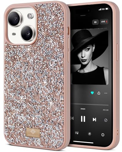 BEZ Handyhülle für iPhone 14 Hülle Glitzer, iPhone 14 Hülle, Sparkle Diamond Crystal Bling Hülle mit Bling & Co. Serie Kompatibel für iPhone 14, Toskanisches Beige