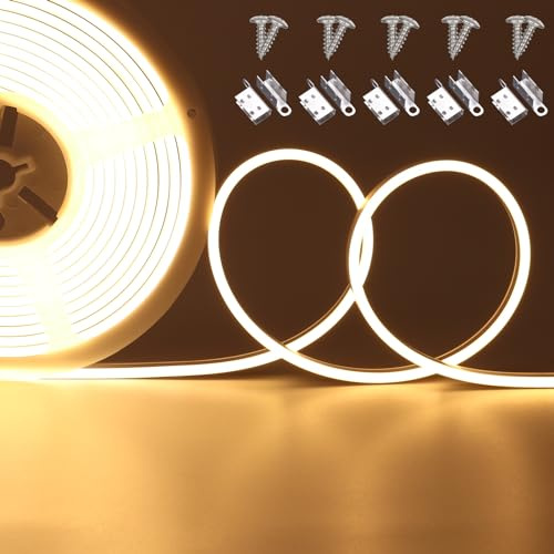 JOYLIT 24V Neon LED Strip 5M Warmweiß 3000K IP67 Wasserdicht | 4 x 10MM Schlank Seitenansicht Licht Band 840LEDs 12W/M,Dimmbar Lichtband für Schlafzimmer,Wanddekoration (Nur LED Streifen)
