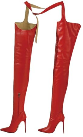 XZEIT Oberschenkelhohe Stiefel Strip Club über dem Knie spitzer Zehenbereich Stiefel mit hohen Absätzen und Gürtel Stripper-Stiefel mit Reißverschluss Seidenband-Einstellung 11,5 cm,Rot,45 EU