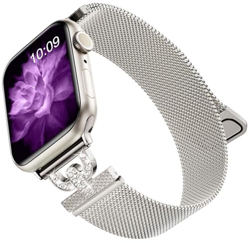 MaEiol Metal Correa para Apple Watch 49mm /45mm /44mm /42mm /46mm(Series 11/10), Correas Magnética Acero Inoxidable Pulsera para Apple Watch Ultra/SE/Series 11 10 9 8 7 6 5 4 3 2 1, Starlight