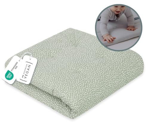 emma & noah Krabbeldecke Baby, 120x120 cm, Groß und Gepolstert, Bio-Baumwolle, Oeko-TEX Zertifiziert, Babydecke, Weiche Spieldecke & Laufgittereinlage für Jungen & Mädchen (Blume Salbei)