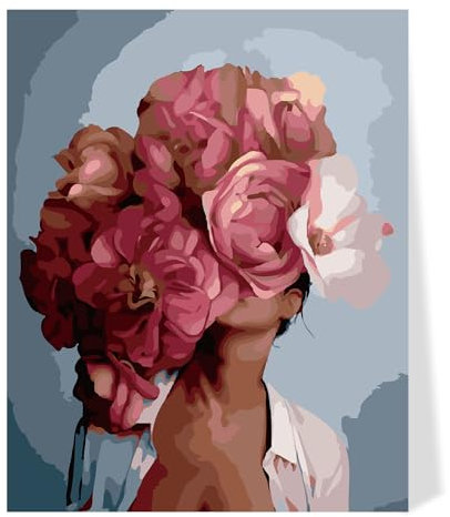 Wisebom Kits de Peinture par Numéros, 40x50cm Fille et Fleurs Peinture à l’huile par Numéros sans Cadre, DIY Peinture Acryliques sur Toile avec Pinceaux et Pigments pour Adultes Débutants (Rose)