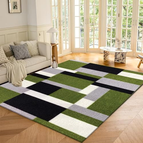 Rugs Inn Kilas Rugs for Indoor - Super Soft Distressed Low Pile Hallway Living Room Bedroom Kitchen Entryway Large Area Rug Carpet Mat- Green Black, 120 x 170 cm