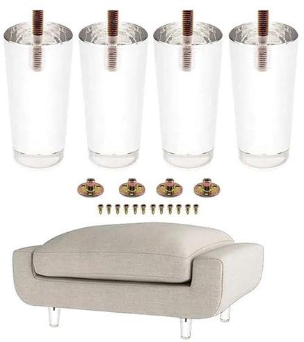 Luminexia Patas para Muebles × 4,Patas de Soporte de Vidrio para Mesa de Centro,Patas de Mesa de Cristal acrílico,pies cónicos para Muebles con Rosca M8 de 5/16 Pulgadas,Placa de Montaje y Tornillos