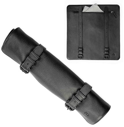 Angus Stoke Messertasche schwarz aus Büffelleder für Kochmesser, 7-Fach Messerrolltasche mit Extra-Fach – Kochtasche Leder Ferran (Schwarz)