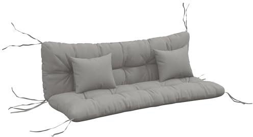 Outsunny Outdoor Seat Cushions Back Cushion with 2 Pillows, Water Repellent Seat Pads for 3-Seater Chair, Swing, Sofa, CUSHIONS ONLY, NO SWING, Light Grey