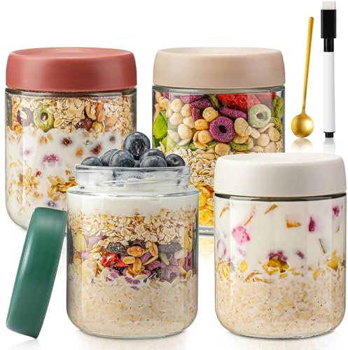 QIMYGIFT Overnight Oats Gläser mit Deckel, 500ml Einmachgläser mit Schraubdeckel Meal Prep Gläser für Hausgemachte Marmelade, Babynahrung, Einlegen, Einmachen, Mason Jar, Sauerteig