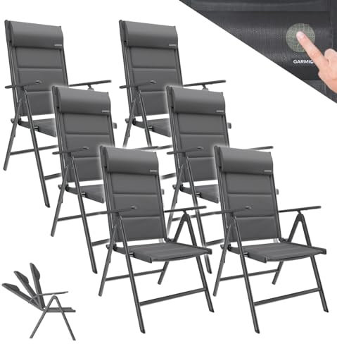 GARMIO® Gartenstuhl Florenz Anthrazitgrau, 7-Fach verstellbar, klappbar, inkl. höhenverstellbares Nackenkissen, für Terrasse oder Garten, 6er Set