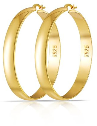 Rajputana Goldene Creolen für Frauen 8mm Breite Große Goldene Creolen Large Hoop Earrings Hypoallergene Große Creolen für Damen Leichte Klobige Groß Goldene Creolen