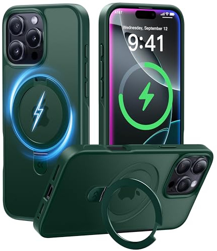 CASEKOO MagicStand für iPhone 16 Pro Hülle mit MagSafe [Unsichtbarer Ständer] [MIL-STD-810H Militärstandard] Stoßfeste Schutzhülle Dünne Griffige Matte Handyhülle iPhone 16 Pro Case - Grün