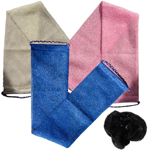 Djampe Africain Exfoliant - de Gommage Corps en Filet de Douche - Exfoliant Naturel pour Homme et Femme (75x14cm) (75x14cm) (bleu)