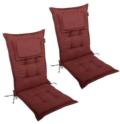 LILENO HOME Gartenstuhl Auflagen als [2er Set - Hochlehner] in Rot Y - Bequeme Liegen als Sitzauflagen für Gartenmöbel - Stuhlkissen für Gartenstühle und Klappstühle MAR