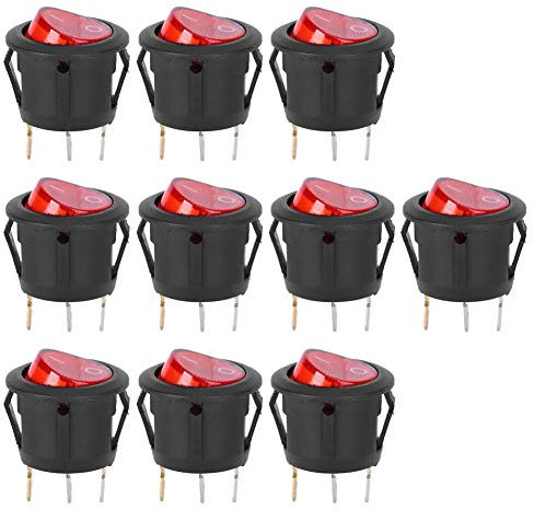 10 Stück großer runder Wippschalter 3 Pin rotes Licht verwendet für Haushaltsgeräte Schalter T125 Wippschalter Schalter 15x10x5 cm